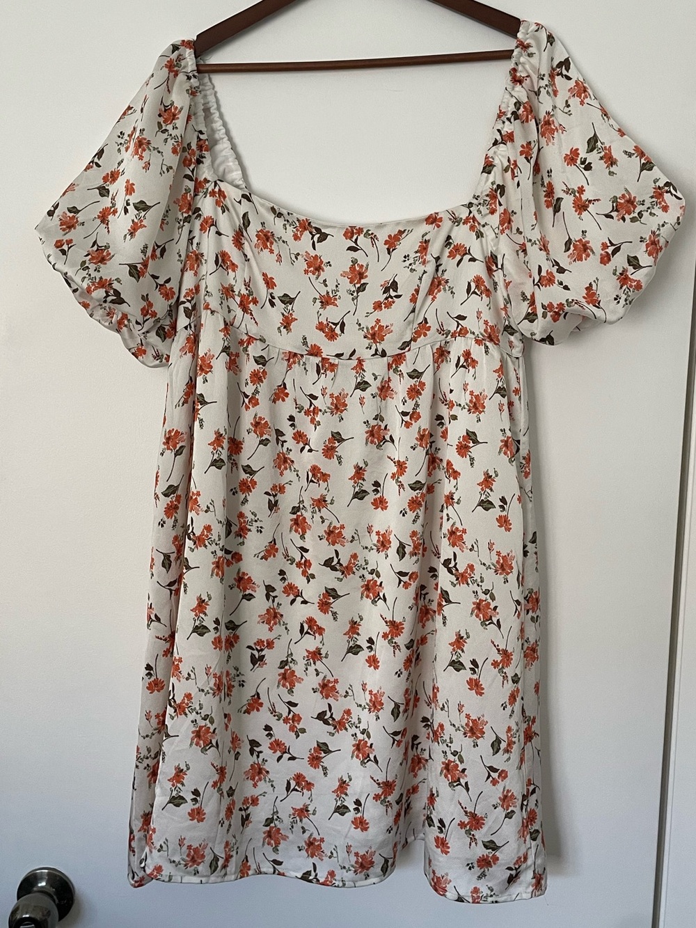Altar’d State Dress L Ivory Rust Floral Puff Sleeve Cottagecore Babydoll Mini